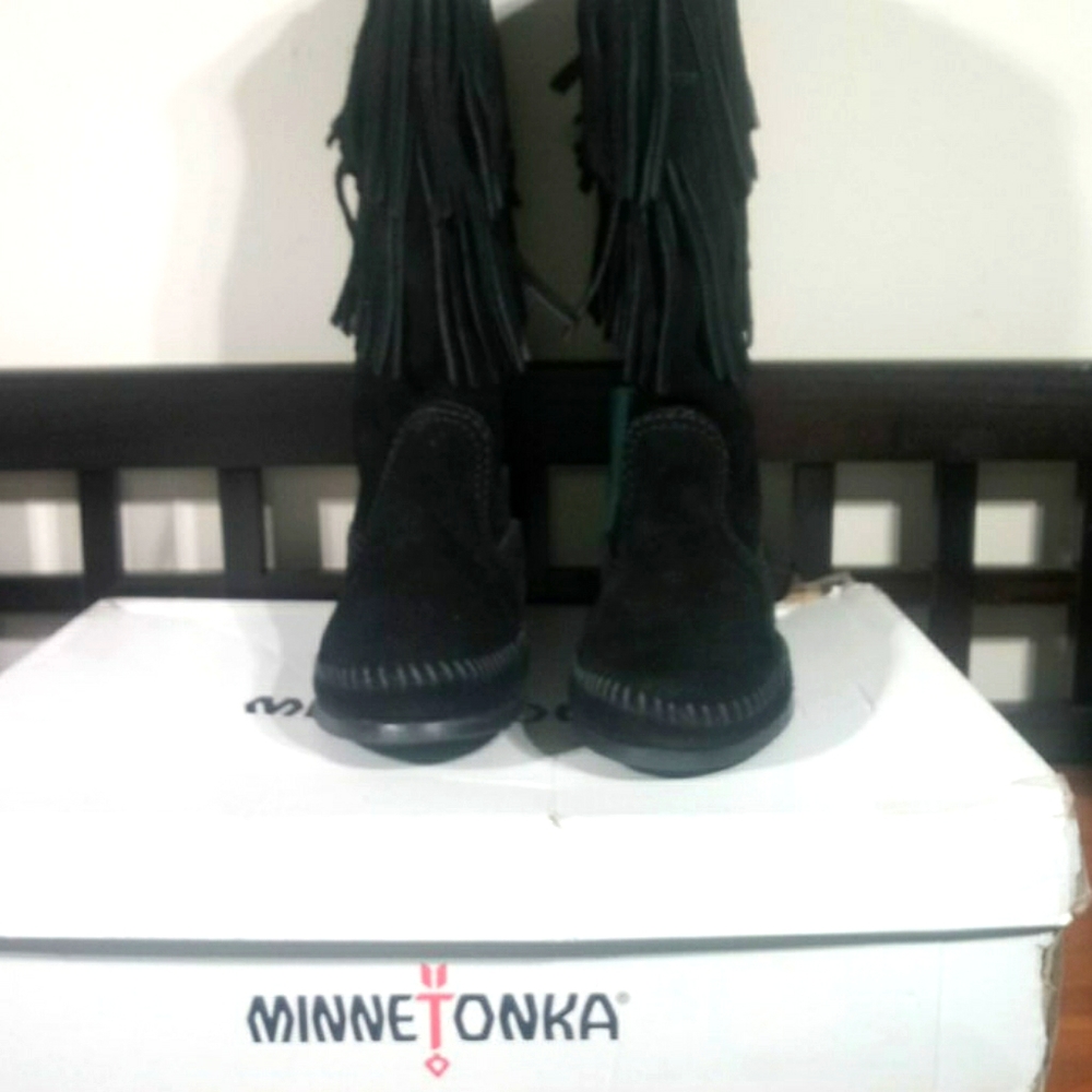 Minnetonka Calf Hi 2-Layer Fringe Boot - image 1
